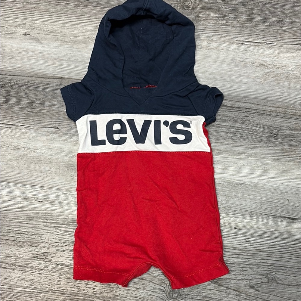 Levi's Red and Navy Hooded Baby Romper